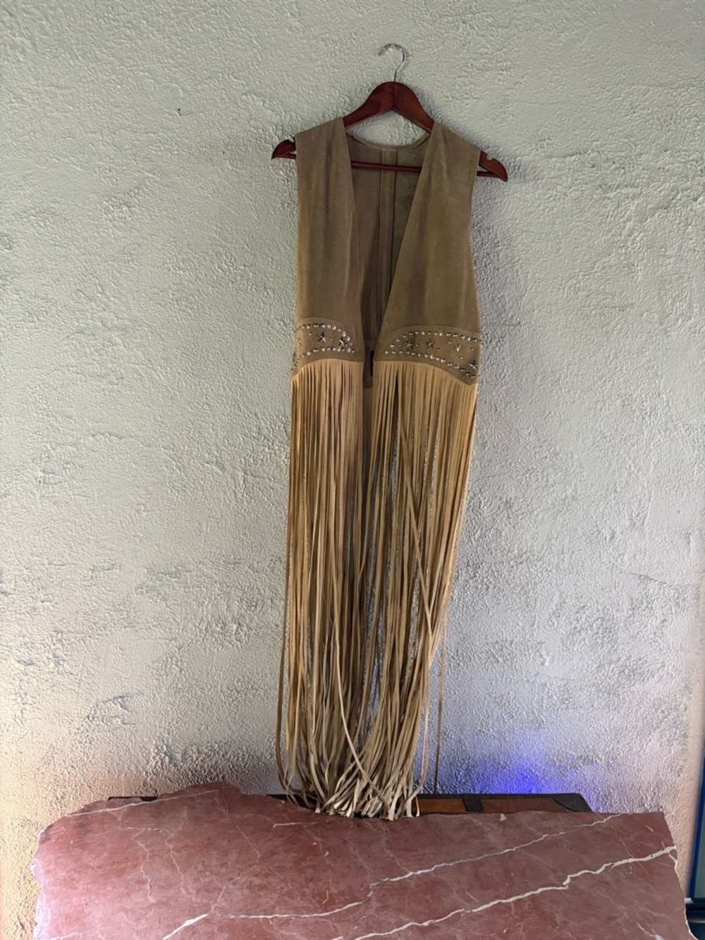 Fringed Suede Vest in Beige with Stud Detail - Picture 2 of 5